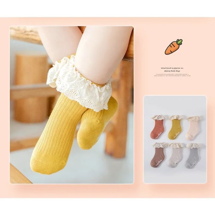 2/1%20Pairs%20Girl%20Socks%20Ruffle%20Baby%20Spring%20Summer%20Children's%20Princess%20Socks%20Lace%20Cotton%20Medium%20Tube%20Autumn%20Girl%20Socks%20Baby%20-%20Image%204