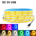 DC 5V USB COB LED Strip Red Ice Blue Green Pink Yellow Warm White Light 320LEDs/m Flexible Tape TV Backlights Home Decor 0.5m-5m. 
