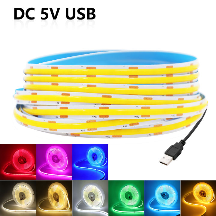 DC 5V USB COB LED Strip Red Ice Blue Green Pink Yellow Warm White Light 320LEDs/m Flexible Tape TV Backlights Home Decor 0.5m-5m