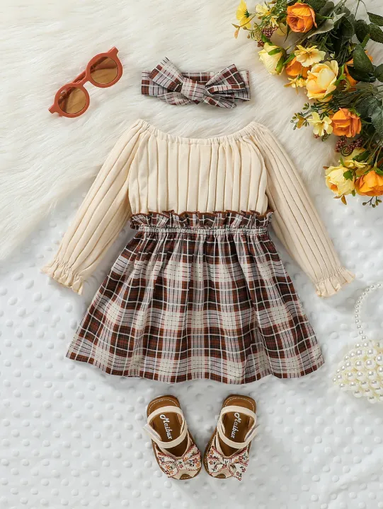 2024%20New%20Baby%20Girls%20Autumn%20Long%20Sleeve%20With%20Bow%20Plaid%20Fahion%20%20Cute%20Dress%20-%20Image%202