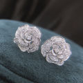 Huitan Romantic Flower Shaped Ear Piercing Stud Earrings Women Micro Paved CZ Bridal Wedding Party Earrings Fashion Jewelry.