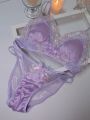 MOYISU Luxury Chinese Style Pure Desire Girl Bra Thin Triangle Cup Purple Embroidery Light Luxury Silk Lace Underwear Set.