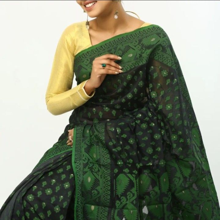 Tangail black green combination jamdani saree/matching jamdani saree