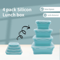 4 Pack Silicon Lunch Box Flat Stacks Collapsible Food Storage Containers With Lids Leftover Meal Box For Kitchen BPA Free. 