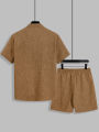 Summer Men's Cotton Linen Texture Stand Collar Short Sleeve Shirt & Shorts Casual Set, Loose Breathable Two-Piece Outfit.
