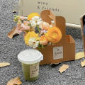 10pcs Portable Flower Gift Bag Kraft Paper Holder Coffee Flower Cake Dessert Packaging Box Photo Favor Drink Carrier With Handle.