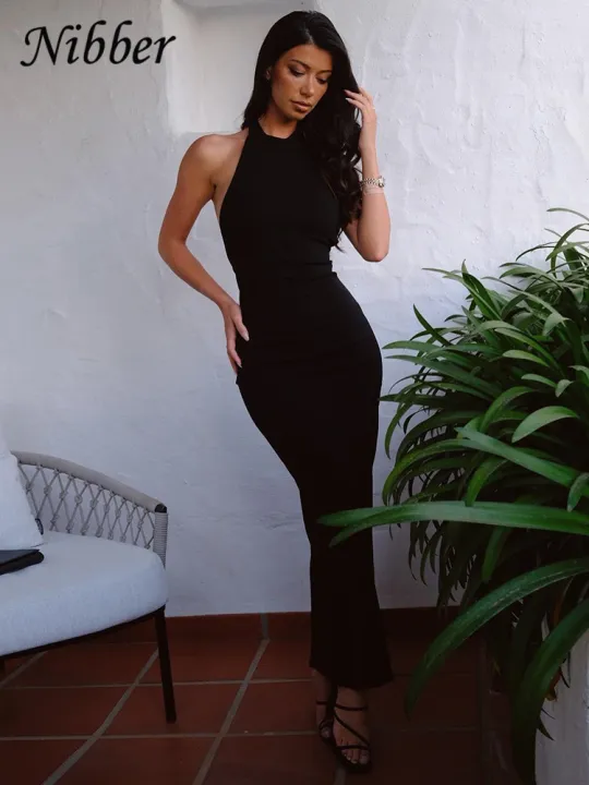 Nibber%20Dress%20Trendy%20Women%20Solid%20Color%20Halter%20%20Backless%20Slit%20Bag%20Hip%20Slim%20Dress%20Female%202025%20Summer%20Hot%20Sale%20Simple%20Vestidos%20-%20Image%203