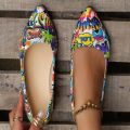 Women's Pointed Toe Graffiti Print Ballet Flats Lightweight Slip-On Non-Slip Fashion Casual Flat Shoes Large Size. 