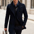 Men's Double-breasted Woolen Overcoat Fashion Solid Color Mid-length Jacket Luxury Light Business Stand Collar Trench Coat M-3XL. 