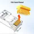 Denswire RJ45 Modular Plug Pass-Thru CAT6 Connector UTP/STP Optional 15μ Gold Plated for Ethernet Cable End 23-26 AWG Cable.