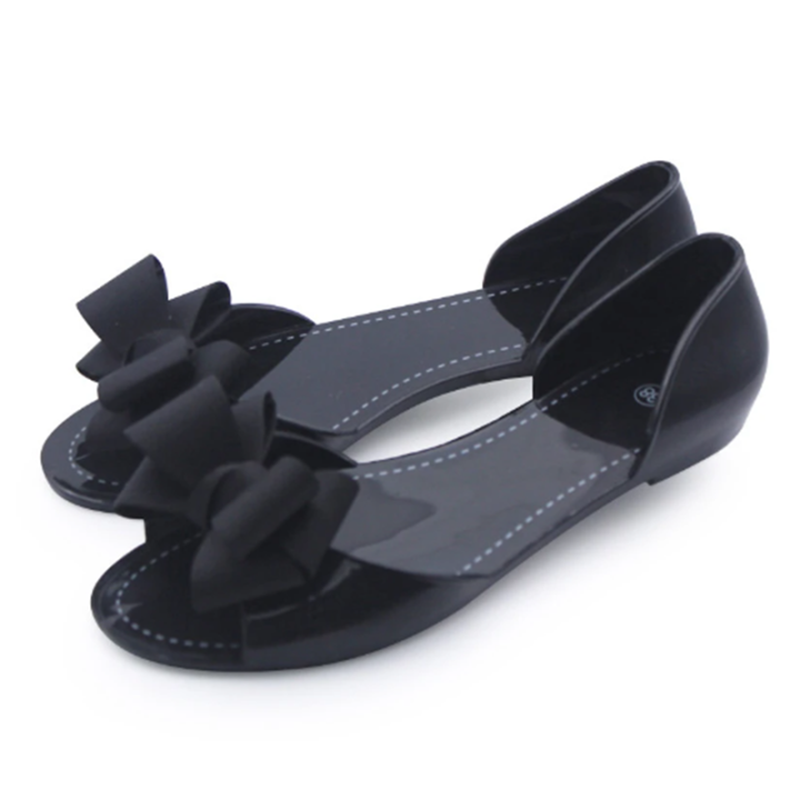 Women Fahsion Light Weight Anti Skid Beach Peep Toe Flat Shoes Lady Casual Jelly Bow Ite Flats Zapatos De Mujer Cute Shoes A152
