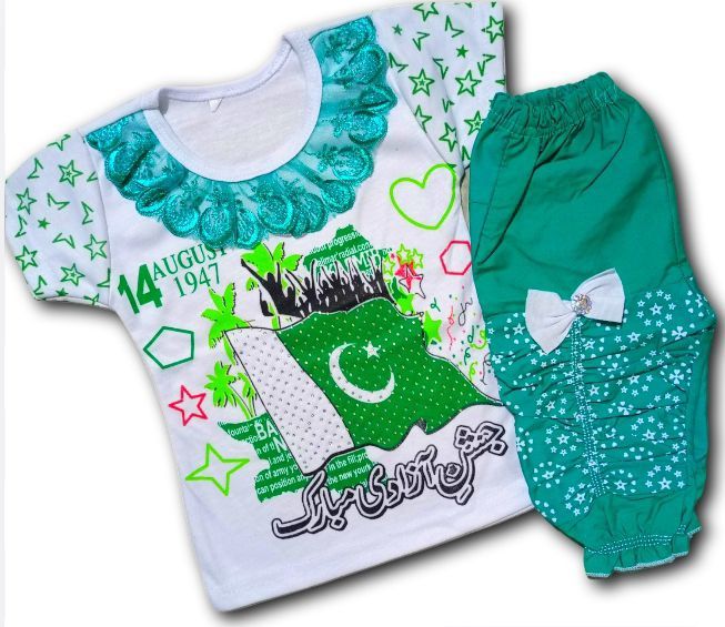 14 August Independence Day Baby Girls Dress White & Green/ Jashn-e- Azadi sale on Baby Girls Dresses/ 14 August Baby Girls Dresses/ Baby Girls Dresses Special Azadi sale