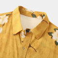 Men Hawaiian Style Short Sleeve Shirt, Summer Casual Floral Print, Green Button Down Shirt, Loose Women Vintage Flower Beach Top. 