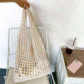 Fashion Crochet Bags For Women Summer Beach Tote Bag Raffia Aesthetic Knitted Handbag Bohemian Hollow Shoulder Bag Shopping Bag.