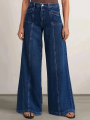 "Women’s Deep Blue Wide Leg Jeans - Stylish Denim Trousers for Comfort and Versatility. 