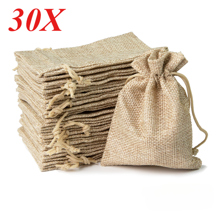 30PCS 13X18/10X15/9X12/7X9CM Drawstring Burlap Bag Jute  DIY Wedding Favor  Bag For Packaging Candy Chocolate Jewery