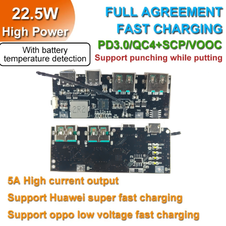 QC4.0 QC3.0 LED Dual USB 5V 4.5A 22.5W Micro/Type-C USB Mobile Power Bank 18650 Charging Module Temperature / Circuit Protection
