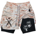 Men's Compression Shorts Anime Demon Slayer Print Beach Shorts Gym Fitness Running Quick Dry Short Pants Summer Print Sportswear.