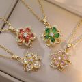 Light Luxury Spin Zircon Flower Pendant Necklace for Women Gold Color Quality High Sense Chain Necklaces Party Jewelry s.
