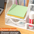 Mesh Pen Holder and Organizer Office Supplies with 7 Compartments, Desktop Organizer with Drawer, Metal Pen Holder for Desk. 