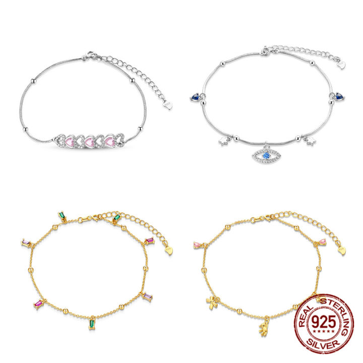 2025 Original Design 100% 925 Sterling Silver Pink Love Heart Anklet Suitable For DIY Jewelry Making Valentine'S Day Gift