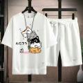 2024 Men's Summer Waffle Set Brand Fashion Casual T-shirt+Shorts Set Men's Sports Set Loose ComfortableSlo Two-piece Set. 