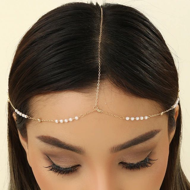 Pearl%20Chain%20Tikli%20Headpiece%20Imitation%20Pearl%20Link%20Chain%20Elegant%20Head%20Forehead%20Accessories%20Bling%20Bridal%20Hair%20Chain%20Women%20Lady%20Aesthetic%20Jewelry%20-%20Image%202