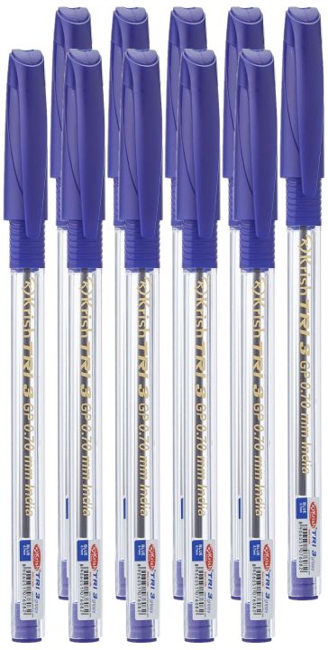 Krish Tri 3 Blue Pen (Pack of 3 Pens) 0.7 mm Smooth Long Lasting Reliable Daily Use Ballpoint Pen Imported from UAE