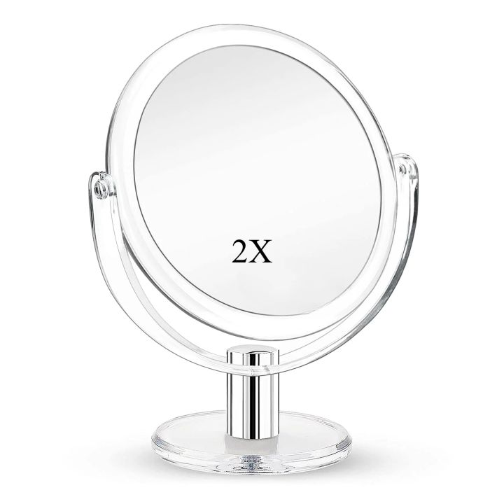 Table Vanity Magnifying Makeup Mirror Double Sided 1X 2X Magnification Cosmetic Compact Mirror Transparent Portable Handheld