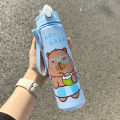 750 mL Kapibala  Cute Children's Straw Bottle High-value  | Student Portable Cartoon Water Bottle with Lanyard. 