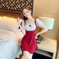 Sexy lace ruffle French square neck mini dress cute tutu dress Valentine red dress. 