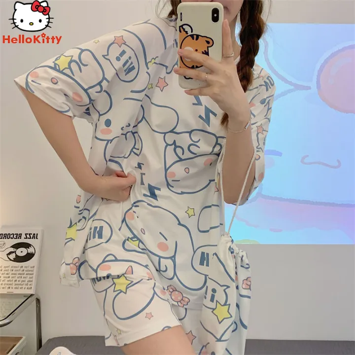 Kawaii%20Hot%20Anime%20Cinnamoroll%20Kuromi%20Pajamas%20Summer%20Simple%20Fashion%20Delicate%20Cute%20Casual%20Loose%20Comfortable%20Soft%20Girly%20Set%20Gift%20-%20Image%206