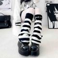 Gothic Women's Striped Leg Warmers Black White Lolita Long Socks Knitted Japanese Winter Socks Arm Ankle Warmers Wide Legs Cover. 