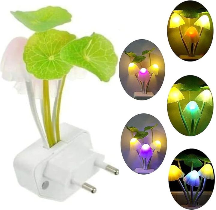 Mushroom Lamp Magic 3D LED Night Lamp with Plug Smart Sensor auto On/Off Flowers Bulbs Nature Mushroom Shape Light Home Decor Lights Automatic Sensor Light Multi-Color Changing Night Light with Automatic Glows in Dark with Holder Plug