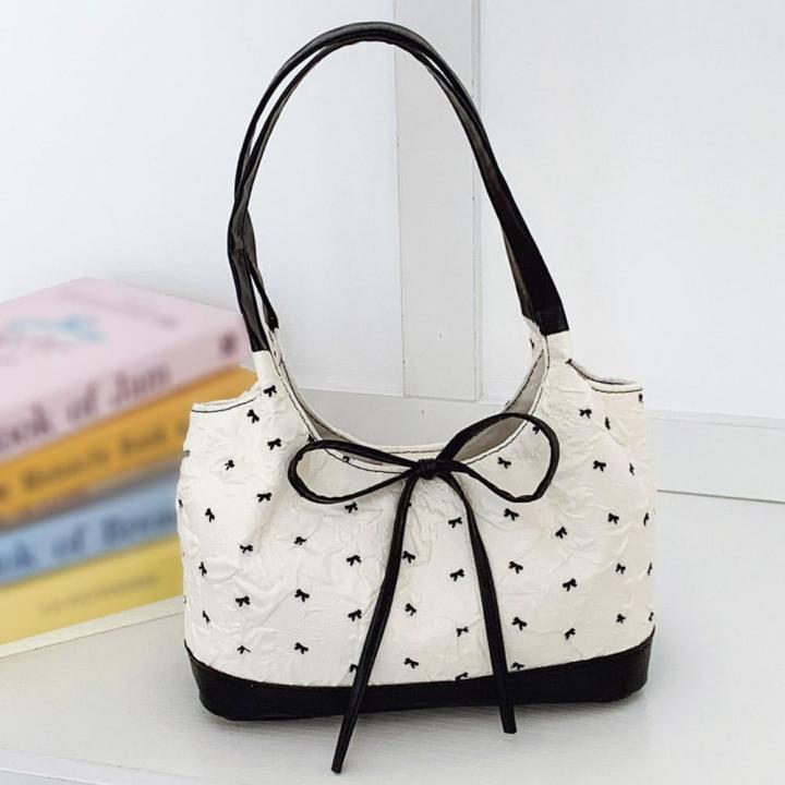 Sweet%20Single%20Shoulder%20Underarm%20Bag%20Bow%20Print%20Tote%20Bag%20Fashion%20Underarm%20Bag%20Protable%20Casual%20Commute%20Niche%20Handbags%20-%20Image%202