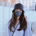 Bucket hat women peaked sun hat smile face Korean version anti-UV big brim bucket hat black caramel khaki yellow. 