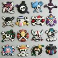 16Pcs Set Cool One Piece Pirate Skull Logo Shoe Charms For Slides Sandals DIY Custom Accessories PVC Ornaments For Clog Shoe Bag. 