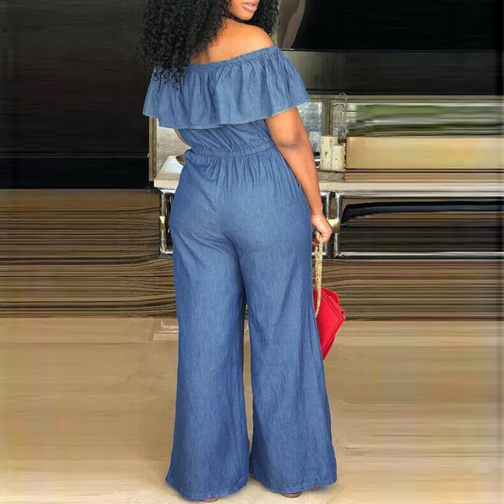 Plus%20Size%205xl%20Elegant%20Office%20Jumpsuits%20Women%20Long%20Denim%20Rompers%202024%20Summer%20Casual%20Solid%20Color%20Ruffle%20Off%20Shoulder%20Overalls%20-%20Image%203