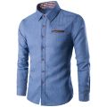 Mens Denim Shirts Long Sleeve Men Dress Shirt Fashion Slim Fit Style Navy Blue Jeans Male Shirt Longsleeve Shirt for Men. 
