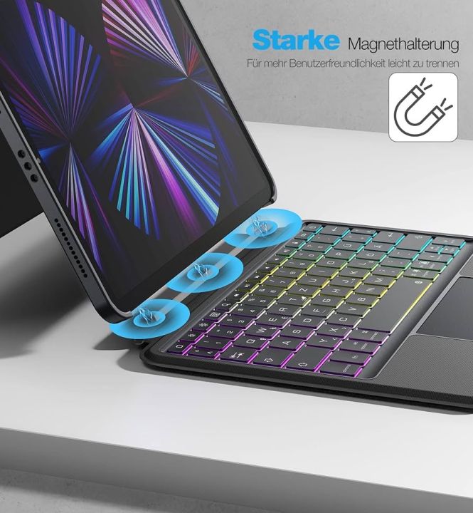 Dracool%20Keyboard%20Case%20for%20iPad%20Air%205/4%20and%20iPad%20Pro%2011,%20Keyboard%20with%20Touchpad,%20Magnetic,%20Removable,%20Illuminated,%20Adjustable%20Stand,%20Bluetooth%20Keyboard%20with%20Pen%20Holder,%20German%20QWERTZ,%20Grey%20-%20Image%204