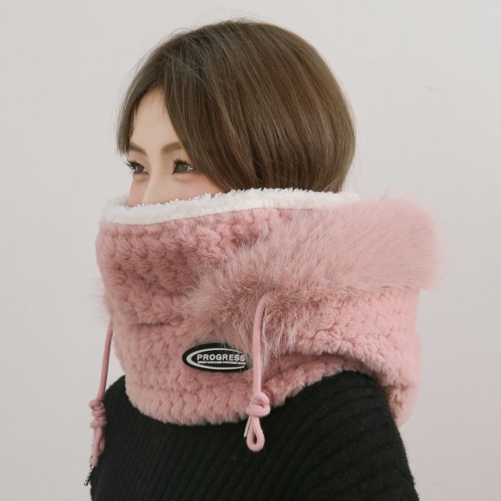 Autumn%20and%20Winter%20Women%20Thermal%20Plush%20Hat%20Hood%20Scarf%20and%20Mask%20Ear%20Protection%20Windproof%20Thick%20Design%20for%20Riding%20Outdoor%20-%20Image%203