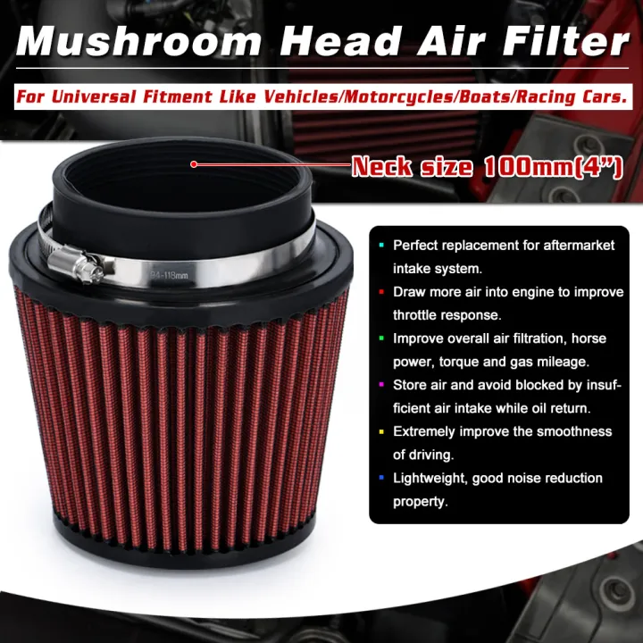 Neck%204"%20100mm%20Universal%20Car%20High%20Flow%20Cold%20Air%20Intake%20Air%20Filter%20Power%20Intake%20Air%20Inlet%20System%20Mushroom%20Head%20Air%20Cleaner%20Red%20-%20Image%202