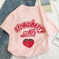 Strawberry Milk Graphic Print T-shirt Women Harajuku Aesthetic Pink Tops Tshirt Tee 2021 New Summer Fashion Y2k Female T.