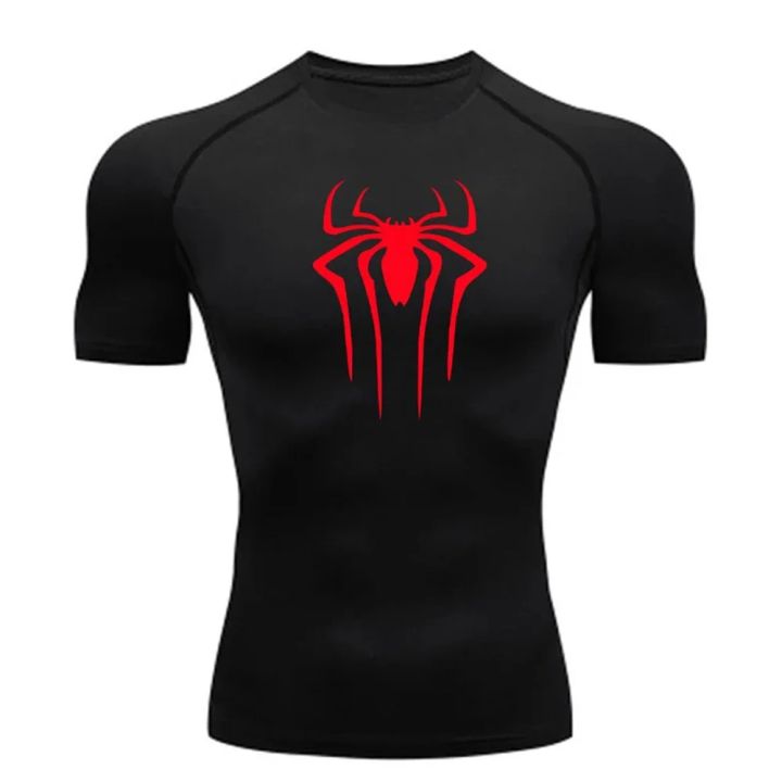 Spider Print Men's Sports T-shirts Fitness Gym Tight Compression Shirt Summer Breathable Quick Drying Tees Y2K Short Sleeve Tops