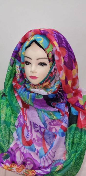 swiss lawn printed  stole scarf .sixe 44x 74 jambu size