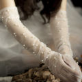 55 cm Transparent Wedding Gloves Pearls Long Elbow Mittens Mesh Arm Covers Women Party Bridal Dress Accessories Photo Props.
