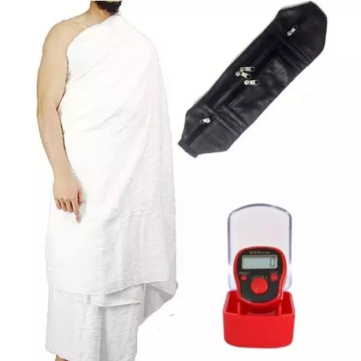 Pack Of 3 Ihram Ahram Ehram + Belt + Digital Tasbeeh