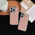 Simple Red Plaid Grid Pattern Acrylic Material Glossy Surface Silver-Plated Phone Case for iPhone 13 14 15 16 17 Pro Max. 