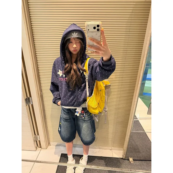 YIBASHU%202026%20Summer%20Women%20American%20Retro%20Jorts%20Punk%20Denim%20Shorts%20Y2K%202000s%20Japanese%20Harajuku%20Blue%20Star%20Cargo%20Jeans%20Pants%20-%20Image%203