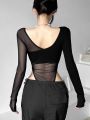 Black See Through Bodysuit Lingerie Long Sleeve Lenceria Femenina V-Neck One-Pieces Body Feminino Backless Tops For Women.